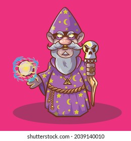 Master Mage and his magic staff.
vector illustrator 8, eps format, grouped in layer and can be changed colors.