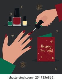 The Master Of The Manicure Coats Nails With Happy New Year Gel Polish Style, Color