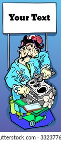Master. Mechanic. Repair. Workshop. Poster for the records. Billboard surface for advertising.