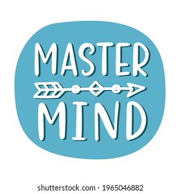 Master Mind hand written lettering sticker design template, isolated on white background. Blue colour emblem badge vector illustration