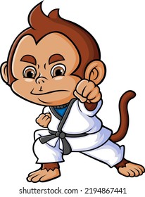 The master monkey is doing the karate with the super power of illustration