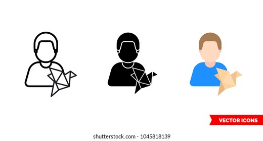 Master of origami icon of 3 types: color, black and white, outline. Isolated vector sign symbol.