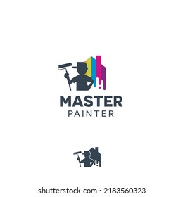 Meistermeister-Maler-Baumeister Reparatur Inneneinrichtung Dekoration Vektorlogo