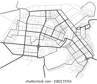 Master plan of Barnaul city. Town streets on the plan. Map of the scheme of road. Urban environment, architectural general layout. Vector background