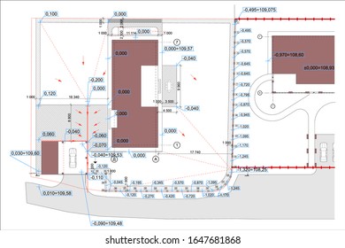 Plan maestro de una casa privada y su territorio adyacente con las medidas de la valla. Vector
