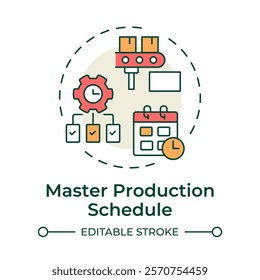 Master production schedule multi color concept icon. Products manufacture planning process. MRP input. Round shape line illustration. Abstract idea. Graphic design. Easy to use in booklet