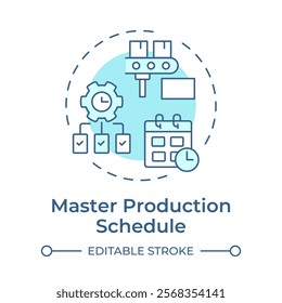 Master production schedule soft blue concept icon. Products manufacture planning process. MRP input. Round shape line illustration. Abstract idea. Graphic design. Easy to use in booklet