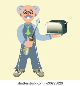 Master of the Service Center with Screwdriver and Toaster. Vector Illustration 