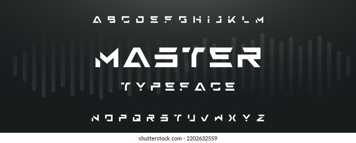 MASTER Sports minimal tech font letter set. Luxury vector typeface for company. Modern gaming fonts logo design.