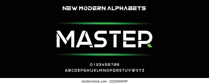 MASTER Sports minimal tech font letter set. Luxury vector typeface for company. Modern gaming fonts logo design.