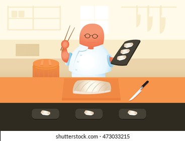 master sushi chef serve sushi
