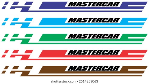 MASTERCAR texto e forma retangular colorida, design definitivo para impressão de adesivo de vinil, conceito de corrida legal.