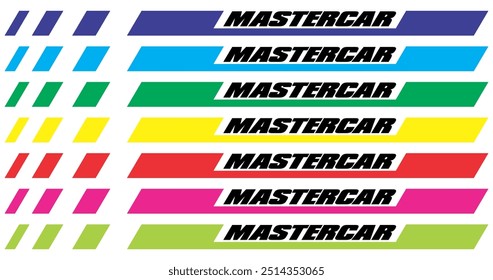 MASTERCAR text and colorful rectangle shape, ultimate design for vinyl sticker printing, racing concept.