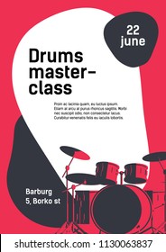 Masterclass event flyer concept. Music instruments vector frame. Drums flat vector illustration.