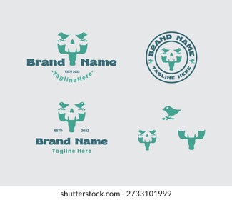 A masterful triple-meaning vector logo that rewards the viewer upon closer inspection. At first glance, it depicts a majestic moose with birds perched on its antlers, but the negative space cleverly forms a human skull. This deep and symbolic design blends the themes of life, nature, and mortality. Perfect for edgy streetwear brands, motorcycle clubs, tactical outdoor gear, tattoo parlors, or any business looking for a bold, mysterious, and unforgettable identity.