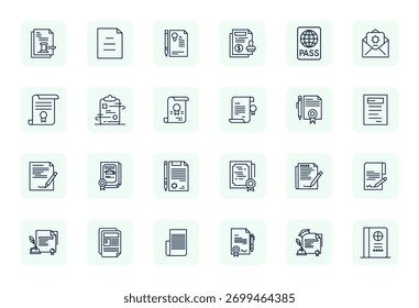 Masterfully created 24 vector icons representing Official Document in Regular Bold Outline design, featuring 256x256 Editable resolution for exceptional visual quality.