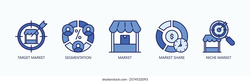 Mastering Market Dynamics Icon Set Isolated Vector In Blue Style