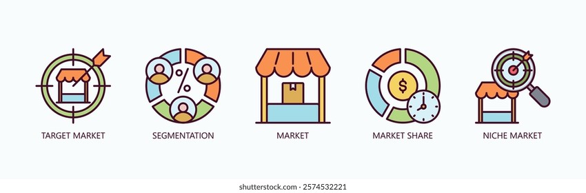 Mastering Market Dynamics Icon Set Isolated Vector In Outline Color Style