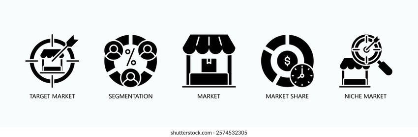 Mastering Market Dynamics Icon Set Isolated Vector In Glyph Style