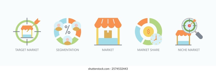 Mastering Market Dynamics Icon Set Isolated Vector In Flat Style