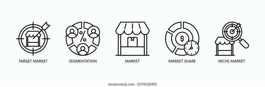 Mastering Market Dynamics Icon Set Isolated Vector In Outline Style