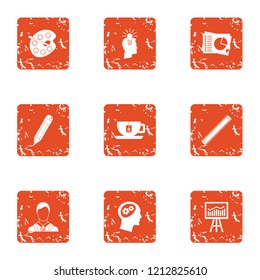 Mastermind icons set. Grunge set of 9 mastermind vector icons for web isolated on white background