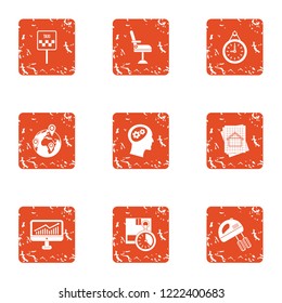 Mastermind icons set. Grunge set of 9 mastermind vector icons for web isolated on white background