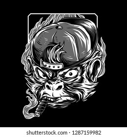 Mastermind Monkey Black and White Illustration