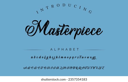 Masterpiece Brush Script Font. Retro Typeface. Vector Illustration.