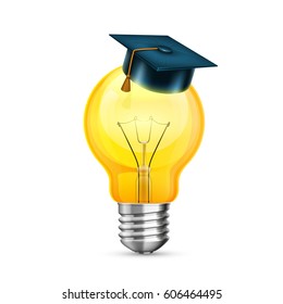 Master's cap on the bulb. Creative idea. Object on a white background. Vector illustration