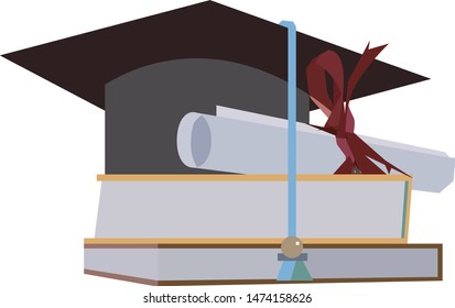 Masters degree vector illustration contains bachelor hat and books