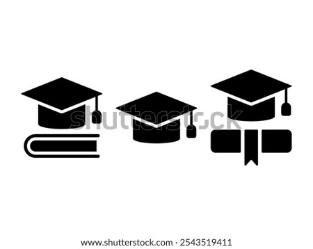 Master`s hat with book and diplom. Vector illustration.