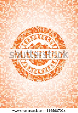 Mastery abstract emblem, orange mosaic background