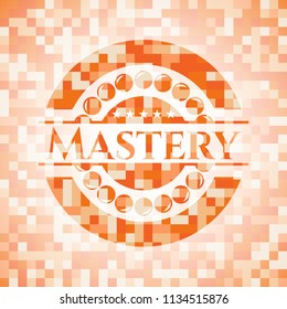 Mastery abstract orange mosaic emblem with background