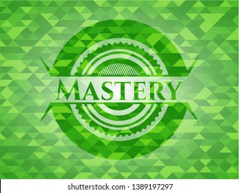 Mastery green emblem with mosaic background. Vector Illustration. Detailed.