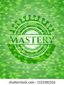 Mastery green emblem with triangle mosaic background