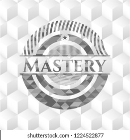 Mastery grey badge with geometric cube white background