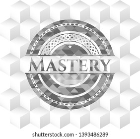 Mastery grey badge with geometric cube white background