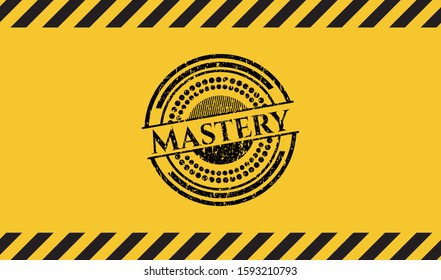 Mastery grunge black emblem with yellow background, warning sign. Vector Illustration. Detailed.