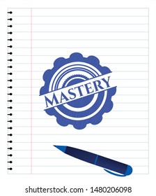Mastery pen draw. Blue ink. Vector Illustration. Detailed.