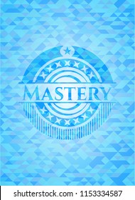 Mastery sky blue emblem with triangle mosaic background