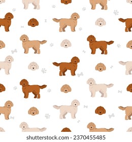 Mastidoodle seamless pattern. Mastiff Poodle mix. Different coat colors set.  Vector illustration