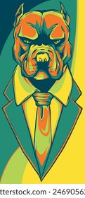 mastiff dog dressed up in suit, fashion animal illustration
