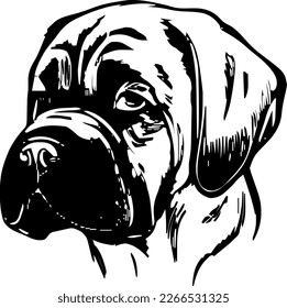 Mastiff, dog head, vector illustration, black color, vector image