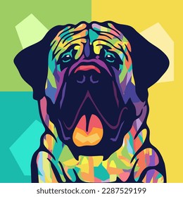 Mastiff pop art style illustration, artistic portrait of a cute dog