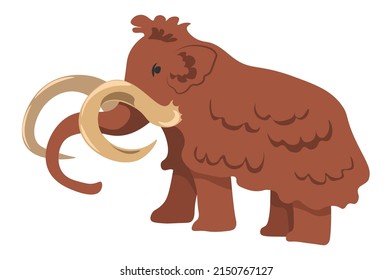 Mastodon or mammoth with tusks and hairy fur. Isolated extinct animal from ice age. Ancient mammals examples of creatures and organisms in past. Megafauna and predators. Vector in flat style