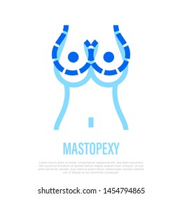 Mastopexy Thin Line Icon. Breast Size Correction. Plastic Surgery. Vector Illustration.