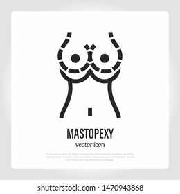 Mastopexy Thin Line Icon. Breast Size Correction. Plastic Surgery. Vector Illustration.