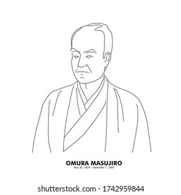 Masujiro Omura (1824-1869) Line drawing illustration of Japanese historical figures