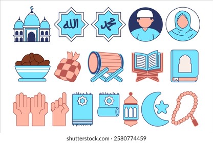 Masya Allah muslimah woman female girl wearing hijab and glasses Islam religion character happy grateful cheerful facial expression text emoji sticker icon blue color